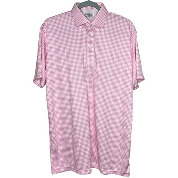 Collars & Co Polo Shirt Mens L Pink Gingham Plaid Performance Golf Preppy NEW - Picture 2 of 7